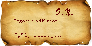 Orgonik Nándor névjegykártya